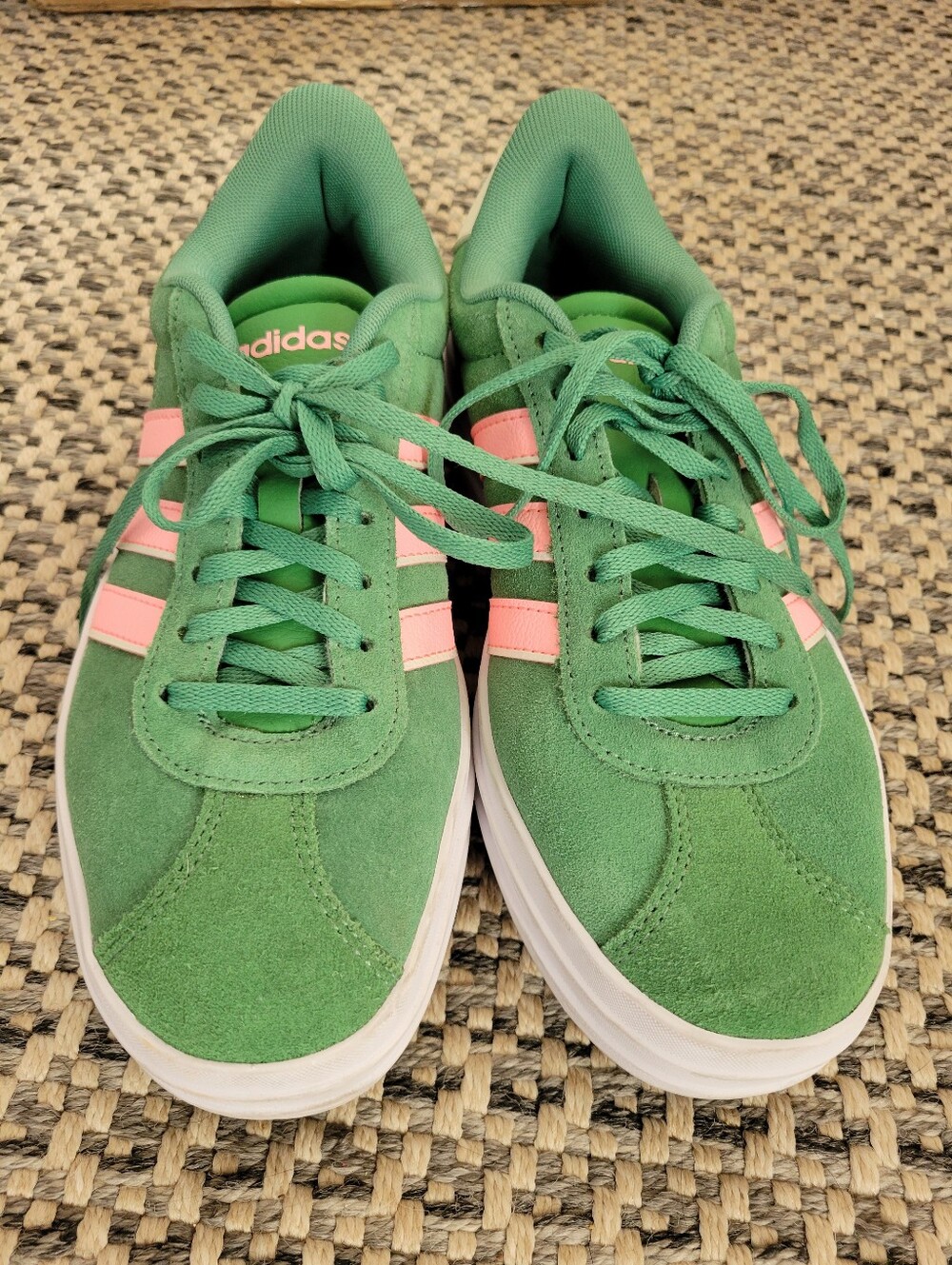 Adidas Women’s Green Suede Sneakers with Pink Stripes Size 7- Brand New!